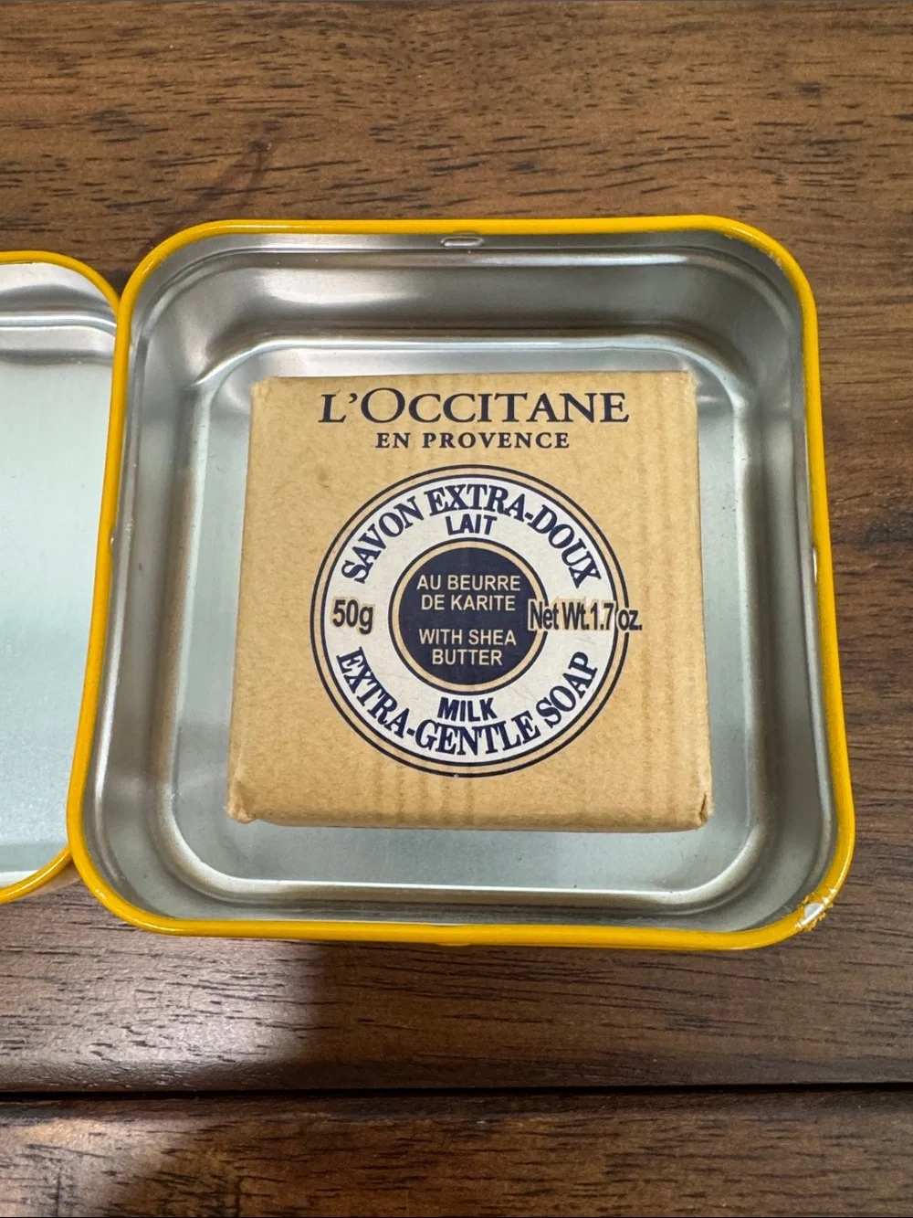 L'OCCITANE Bright Yellow Decorative Soap Tin Collectable with Soap